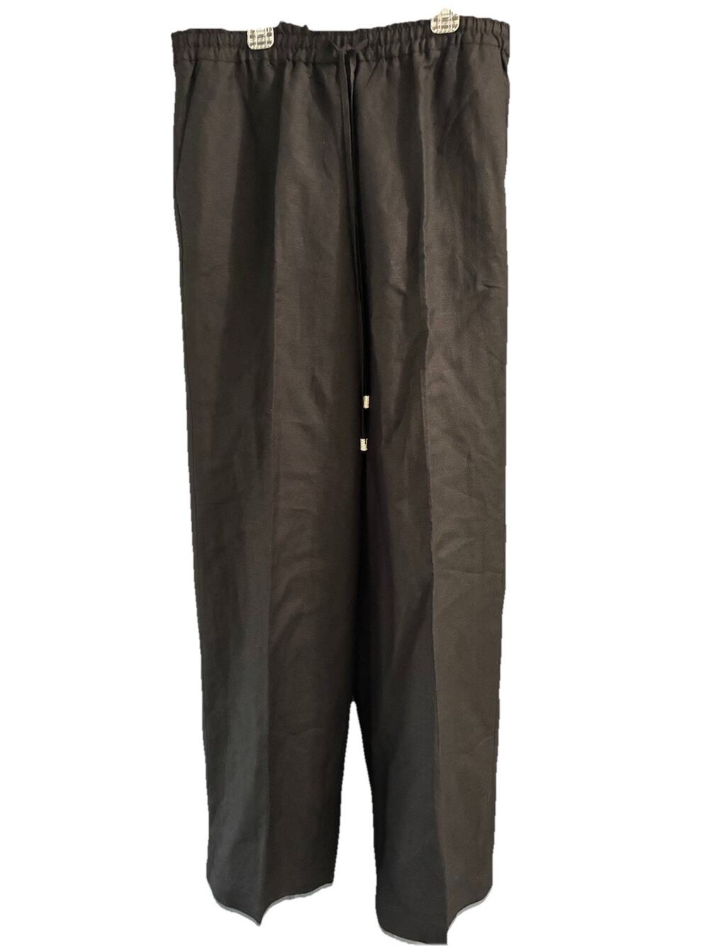 Karl Lagerfeld Paris Black Pull-on Linen blend Wide Leg Pants Size M New!